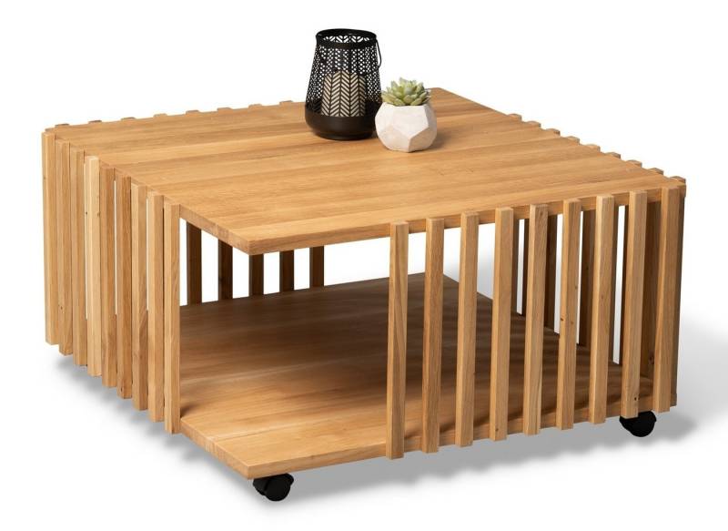 M2 Kollektion Couchtisch rollbar, Wildeiche massiv geölt - 75x40x75cm (BxHxT) von M2 Kollektion