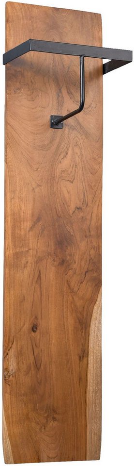 M2 Kollektion Garderobenpaneel Alaska 1, Baumkante Teakholz Massiv Stange 25x110x20cm von M2 Kollektion