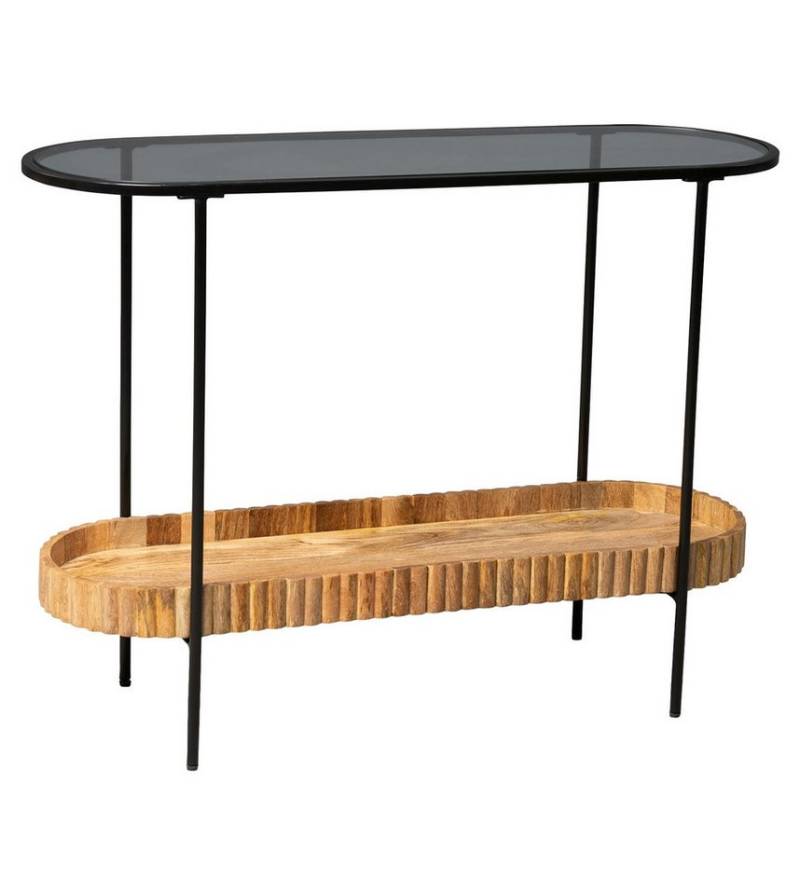 M2 Kollektion Konsolentisch JASON, 107 x 78 cm, Braun, Schwarz, Glasplatte, Metallgestell, Ablageboden aus massivem Mangoholz von M2 Kollektion
