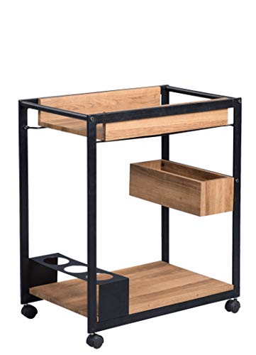 M2 Kollektion Kuba 2 Beistelltisch/Barwagen/Servierwagen, MDF Dekor Eiche braun, 64x38cm, Höhe 73cm von M2 Kollektion