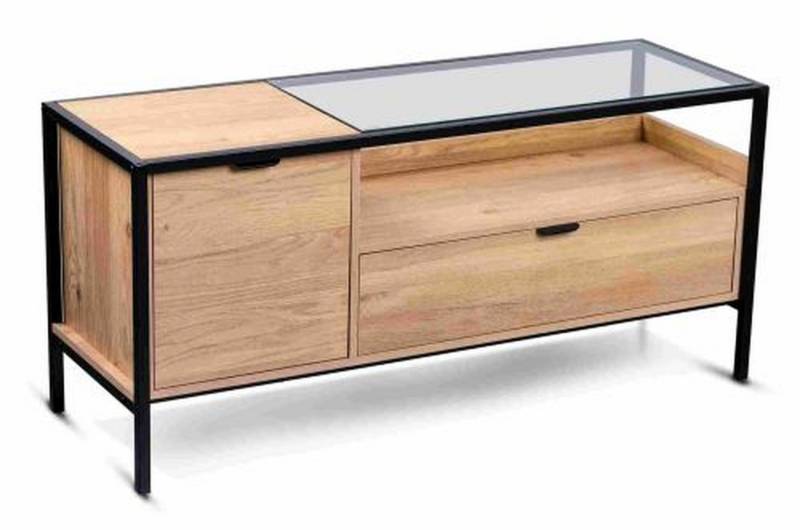 M2 Kollektion Lowboard mit Tür + Schublade, in Eiche Dekor / schwarz - 120x55x40 (BxHxT) von M2 Kollektion