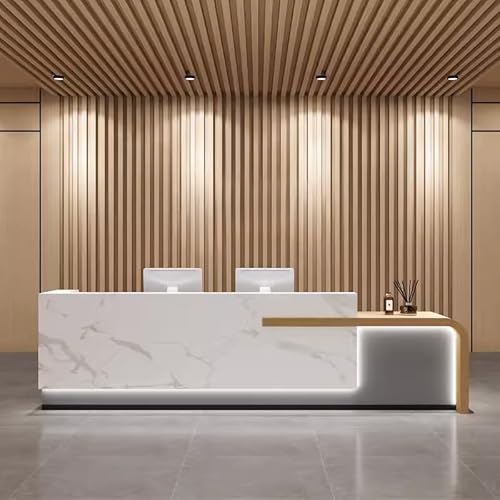Astar Großer Empfangs-Schreibtisch für Spa/Salon/Anwaltskanzlei/Hotel/Institution (weißes Marmor-Laminat + Grau, 2400 x 600 x 1000 mm) von M2 Retail