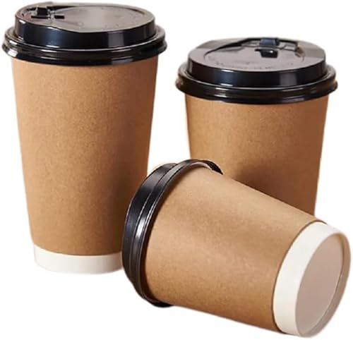 M7 Packaging Pappbecher mit Deckel, Kraftpapier, Einweg, 340 ml, Braun mit schwarzen Deckeln, für heiße und kalte Getränke, Cappuccino, Espresso (50 Stück, 230 ml) von M7 Packaging