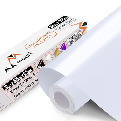 Selbstklebende Vinylfolie Plotter weiß glänzend, 30cm x 305cm Permanente Plotter-Vinylfolie mit PET-Träger, leicht zu schneiden und zu entgittern für permanente Aufkleber, Schilder und Bastelprojekte Selbstklebende Vinylfolie Plotter weiß glänzend, 30cm x 305cm Permanente Plotter-Vinylfolie mit PET-Träger, leicht zu schneiden und zu entgittern für permanente Aufkleber, Schilder und Bastelprojekte von MA Maark