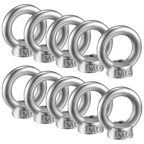 10 Stück Ringmutter M6 Edelstahl Ringösen Edelstahl Augenmuttern Hardware Ringförmige Innengewinde-Befestigungsschraube zum Heben von Zubehör, Oberflächenpolieren, Silber von MA