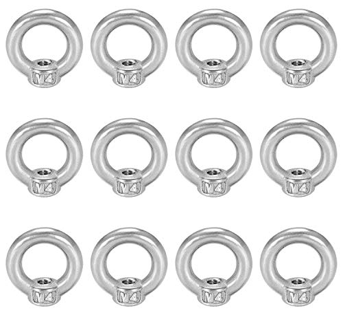 Ringmutter M4 12 Stück Ringösen Edelstahl Ringschraube Edelstahl Augenmuttern Hardware Ringförmige Innengewinde-Befestigungsschraube für Seilmontage, Hebezubehör, Oberflächenpolieren, Silber von MA
