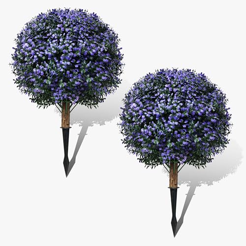 2er-Set Künstliche Buchsbaumkugel mit Erdspieß Ø40 cm, Kunstpflanze UV-beständig, Plastik Künstliche Pflanzen im Topf, Fake Formschnitt wie echt für Schlafzimmer Büro Garten Deko, Lila von MA3TY