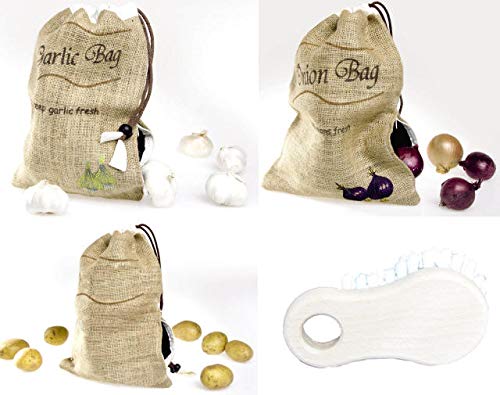 3er SET JUTESACK STOFFBEUTEL AUS LEINEN ZUM AUFBEWAHREN VON KNOBLAUCH & ZWIEBELN & KARTOFFEN & GRATIS BÜRSTE 3er SET JUTESACK STOFFBEUTEL AUS LEINEN ZUM AUFBEWAHREN VON KNOBLAUCH & ZWIEBELN & KARTOFFEN & GRATIS BÜRSTE von MAAJ
