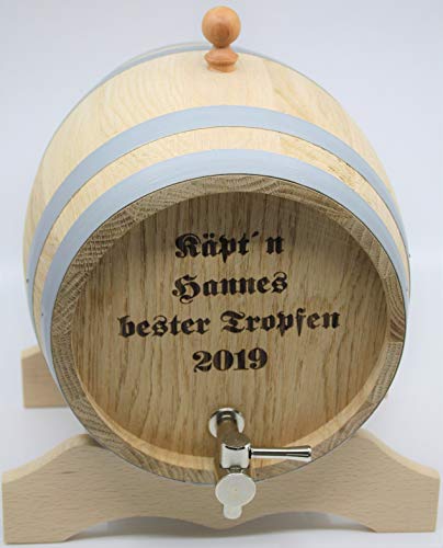MAAJ® WEINFASS/WHISKYFASS/SCHNAPSFASS KOMPLETT AUS EICHENHOLZ 1,2,3,5,10L - MADE IN SLOWENIEN (3 L - Metallhahn - MIT Gravur) von MAAJ