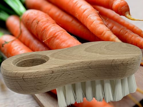 MAAJ GEMÜSEBÜRSTE 12 cm Holz Mini MIT NATURBORSTEN MIT 2 HÄRTEGRADE Union + Fibre für Karotten, Gemüse - Made IN Germany von MAAJ