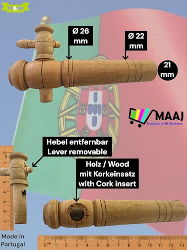 ZAPFHAHN/PIPE/TAP FÜR WEINFÄSSER AUS HOLZ UND KORK VON 1 bis 225 Liter 10 verschiedene Größen - MADE IN PORTUGAL (12083 Medium-Large Ø min.=21mm) von MAAJ