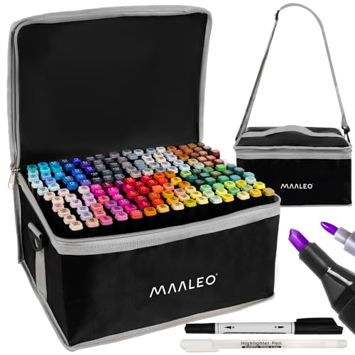MAALEO Doppelseitige Alkohol Marker 168+2 Profi-Pens Reißverschluss-Etui mit Organizer - Tasche Filzstifte Stifte zum Markieren Zeichnen Malen für Kinder und Erwachsene Künstlerisches Set 24101 von MAALEO