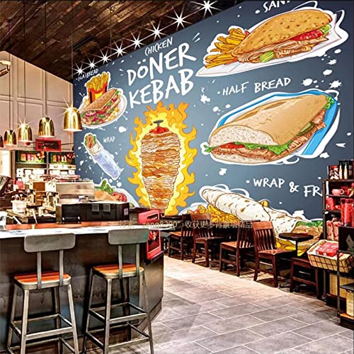 MAANINE Benutzerdefinierte 3D Wandbilder Tapete Fast Food Chicken Döner Kebab Snack Bar Restaurant Hintergrund Wanddekor 300cm * 210cm von MAANINE