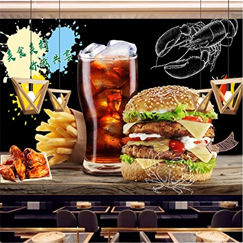 MAANINE Benutzerdefinierte 3D Wandbilder Tapete Hamburger Cola Pommes Tapete Fast Food Burger Restaurant Tapete 200cm * 140cm von MAANINE