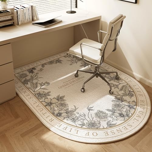 MAAOBR Bogenförmig Bürostuhl Unterlage Teppich, Minimalistisch Stil Bodenschutzmatte, Bürostuhlunterlage mit rutschfest Gummiboden für Schreibtischstühle und Homeoffice(Gold,120x60cm) von MAAOBR