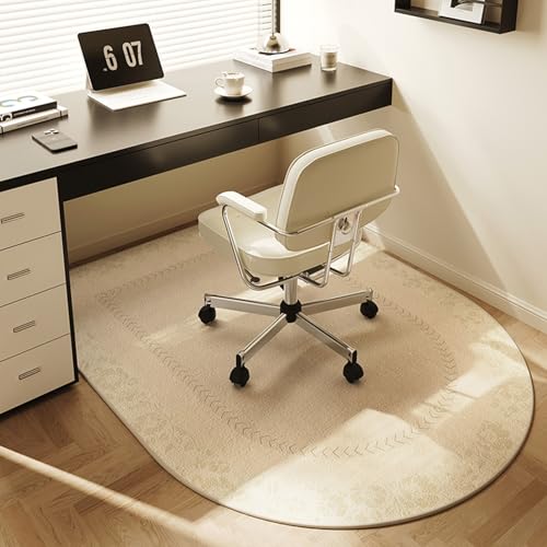 MAAOBR Bogenförmig Bürostuhl Unterlage Teppich, Minimalistisch Stil Bodenschutzmatte, Bürostuhlunterlage mit rutschfest Gummiboden für Schreibtischstühle und Homeoffice(Off-White,120x60cm) von MAAOBR