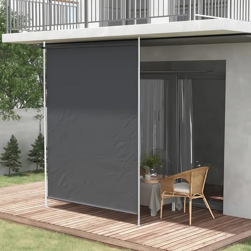 MAAOBR Klemmmarkise Senkrechtmarkise 215-310 cm höhenverstellbar, Ausziehbar Winddicht Vertikalmarkise mit Handkurbel ohne Bohren Balkon-Sichtschutz Windschutz für Garten Terrasse(White+Gray,150cm/59i von MAAOBR
