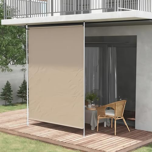 MAAOBR Klemmmarkise Senkrechtmarkise 215-310 cm höhenverstellbar, Ausziehbar Winddicht Vertikalmarkise mit Handkurbel ohne Bohren Balkon-Sichtschutz Windschutz für Garten Terrasse(White+Beige,150cm/59 von MAAOBR
