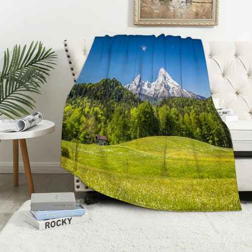 MAAPCHP Kuscheldecke Flauschig Decke Fleecedecke Bayerische Alpen mit dem Dorf Berchtes Wohndecke Warm Winter Weich,Decke Couch Blanket,Wohn- & Kuscheldecken 150 x 130 cm,Sofa überwurfdecke von MAAPCHP