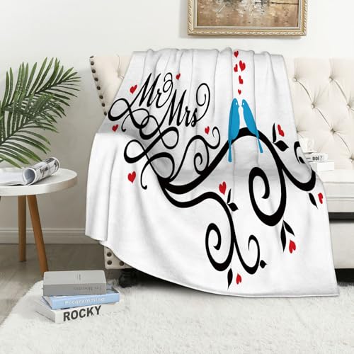 MAAPCHP Kuscheldecke Flauschig Decke Fleecedecke Mr. Right und Mrs. im Vogelsymbol Wohndecke Warm Winter Weich,Decke Couch Blanket,Wohn- & Kuscheldecken 150 x 200 cm,Sofa überwurfdecke von MAAPCHP