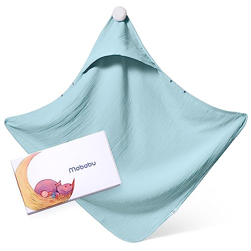 Mababu Kapuzenhandtuch Baby 4 lagige mit Anti-Rutsch Knöpfen - 75x75 cm GOTS Bio-Baumwolle Badetuch Baby Handtücher - Baby Handtuch Mit Kapuze - Bleibt Weich & Flauschig Nach dem Waschen von Mababu