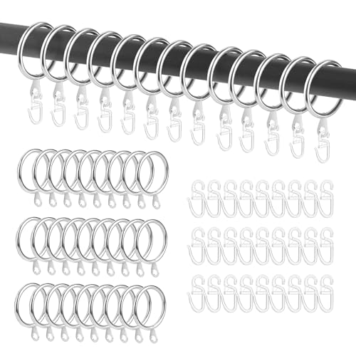 MABAHON 60 Pcs Metall vorhangringe, 30mm Innendurchmesser Ösen gardinenringe und 60 weißen gardinenringe mit Haken für Fenster Vorhang Bett Vorhang Dusche Vorhang Stangen (Silber) von MABAHON