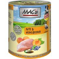 MAC'S Hunde-Nassfutter, Pute/hEidelbeere, 6 Dosen von MAC'S
