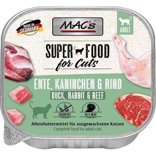 Mac's Katzenfutter getreidefrei Ente, Kaninchen & Rind, 16er Pack (16 x 85 g) von MAC's