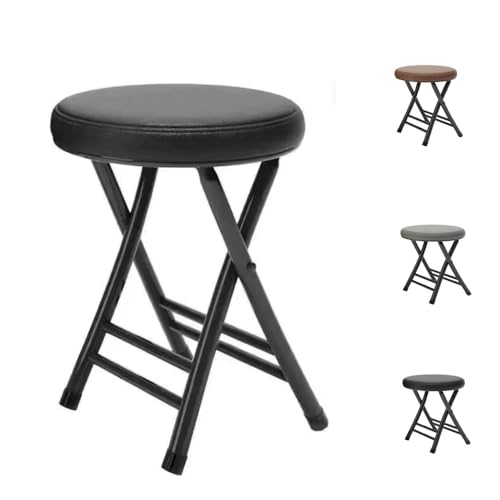 MACAGGTNTU 50cm Klappbarer Barhocker Rund Gepolstert Küchenhocker Klappbar Tresenhocker Outdoor Campinghocker Tragbarer Faltbarer Bürohocker(Black) von MACAGGTNTU