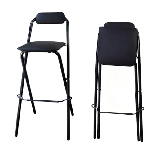 MACAGGTNTU 55 60 65 70 75cm Klappbar Barhocker Hoch Klapphocker Gepolsteter Klappstuhl Quadrat Faltbar Tresenhocker Mit Rückenlehne Und Fußstütze(Black,60cm/23.6in) von MACAGGTNTU