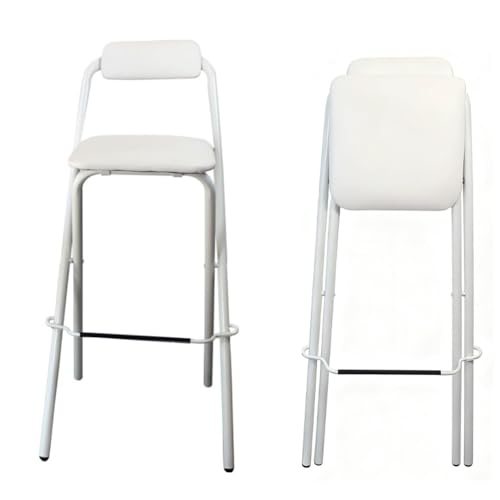 MACAGGTNTU 55 60 65 70 75cm Klappbar Barhocker Hoch Klapphocker Gepolsteter Klappstuhl Quadrat Faltbar Tresenhocker Mit Rückenlehne Und Fußstütze(White,60cm/23.6in) von MACAGGTNTU