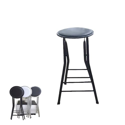 MACAGGTNTU 60 70cm Faltbar Barhocker Runder Gepolsterter Klappbarer Klappbar Küchenhocker Tragbarer Hoch Sitzfläche Mit Fußstütze Für Outdoor Camping Bistro(All Black,60cm/24in) von MACAGGTNTU