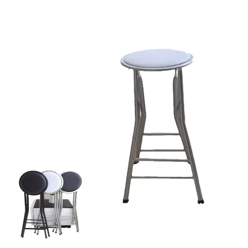 MACAGGTNTU 60 70cm Faltbar Barhocker Runder Gepolsterter Klappbarer Klappbar Küchenhocker Tragbarer Hoch Sitzfläche Mit Fußstütze Für Outdoor Camping Bistro(White,70cm/28in) von MACAGGTNTU