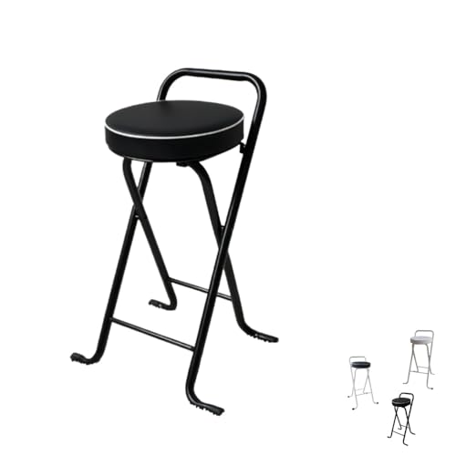 MACAGGTNTU Gepolsteter Klapphocker 65 75cm Barhocker Klappbar Schwarz Hochocker Tragbarer Tresenhocker Küchenhocker Mit Rückenlehne Fußstütze(All Black,75cm/30in) von MACAGGTNTU