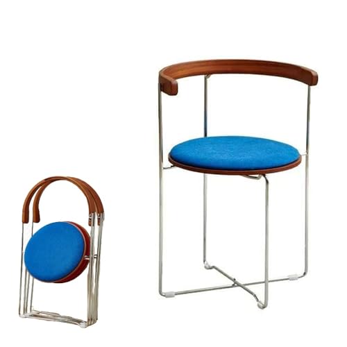 MACAGGTNTU Klappstuhl Runder Gepolsterter Klappbar Barhocker 48cm Faltbar Esszimmerstuhl Retro Klapphocker Küchenstuhl Mit Geschwungenen Rückenlehnen(Blue-a) von MACAGGTNTU