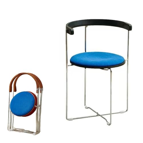 MACAGGTNTU Klappstuhl Runder Gepolsterter Klappbar Barhocker 48cm Faltbar Esszimmerstuhl Retro Klapphocker Küchenstuhl Mit Geschwungenen Rückenlehnen(Blue-b) von MACAGGTNTU