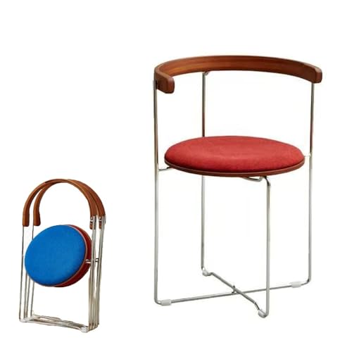 MACAGGTNTU Klappstuhl Runder Gepolsterter Klappbar Barhocker 48cm Faltbar Esszimmerstuhl Retro Klapphocker Küchenstuhl Mit Geschwungenen Rückenlehnen(Red-a) von MACAGGTNTU