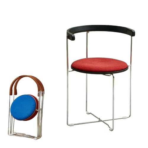 MACAGGTNTU Klappstuhl Runder Gepolsterter Klappbar Barhocker 48cm Faltbar Esszimmerstuhl Retro Klapphocker Küchenstuhl Mit Geschwungenen Rückenlehnen(Red-b) von MACAGGTNTU