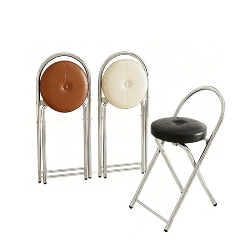 MACAGGTNTU Rund Gepolsteter Klapphocker 50cm Klappbar Barhocker Klapp-Essstuhl Metall Klappstuhl Leichter Küchenhocker Tresenhocker(White) von MACAGGTNTU
