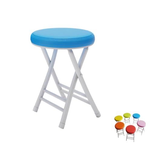 MACAGGTNTU Runde Klapphocker Gepolstert Barhocker Klappstuhl 50cm Faltbarer Tresenhocker Küchenhocker Mit Fußstütze Für Garten Esszimmer Bar(Blue) von MACAGGTNTU