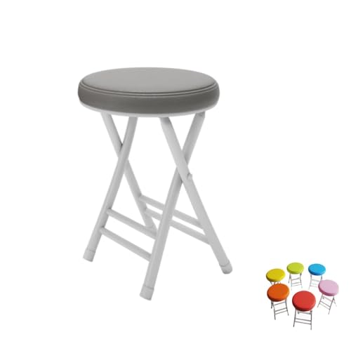 MACAGGTNTU Runde Klapphocker Gepolstert Barhocker Klappstuhl 50cm Faltbarer Tresenhocker Küchenhocker Mit Fußstütze Für Garten Esszimmer Bar(Grey-White) von MACAGGTNTU