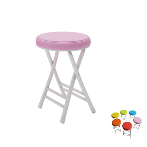 MACAGGTNTU Runde Klapphocker Gepolstert Barhocker Klappstuhl 50cm Faltbarer Tresenhocker Küchenhocker Mit Fußstütze Für Garten Esszimmer Bar(Pink) von MACAGGTNTU