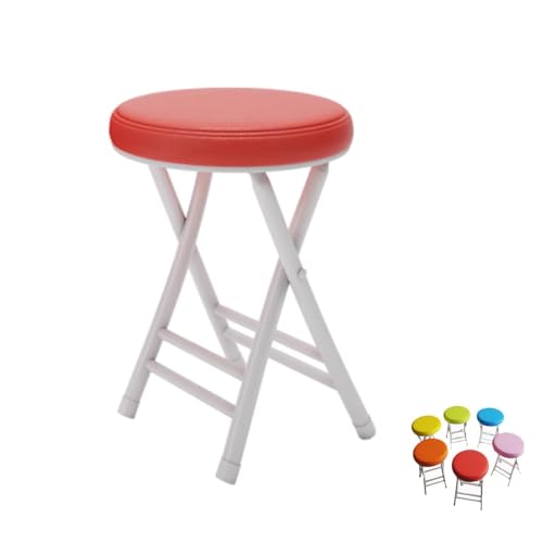 MACAGGTNTU Runde Klapphocker Gepolstert Barhocker Klappstuhl 50cm Faltbarer Tresenhocker Küchenhocker Mit Fußstütze Für Garten Esszimmer Bar(Red) von MACAGGTNTU