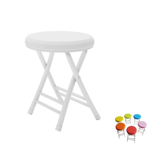 MACAGGTNTU Runde Klapphocker Gepolstert Barhocker Klappstuhl 50cm Faltbarer Tresenhocker Küchenhocker Mit Fußstütze Für Garten Esszimmer Bar(White) von MACAGGTNTU