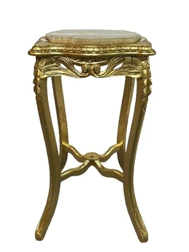 MACE Barocktisch Gold Beige Marmorplatte Handgefertigt-Klassische Möbel, Antiker Tisch, Kleiner quadratischer Beistelltisch, Massivholz, Flur- und Wohnzimmermöbel 70cm x 37cm x 37cm von MACE