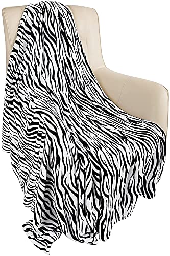 MACEVIA Flanell-Fleecedecke, Doppeldecke für Couch, Zebra-Decken, Schwarz und Weiß, flauschig, leicht, warm, gemütlich, superweich, für Bett, Sofa, 260 g/m² (schwarzes Zebra, 152,4 x 203,2 cm) von MACEVIA