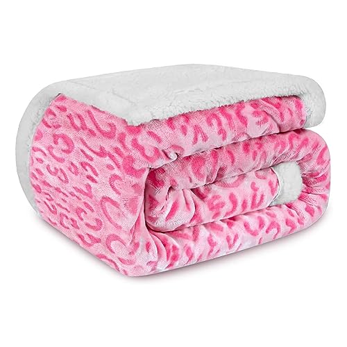 MACEVIA Sharpa Fleece-Überwurfdecke für Couch, flauschige 3D-Geparden-Decke, dick, warm, wendbar, gemütlich, bequem, superweich, Leoparden-Decke für Bett, Sofa, rosa Leopardenmuster, 127x152 cm von MACEVIA