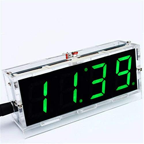 Digitaler Wecker, LED 4 digitale Uhr, Zeitmessung, elektronisches DIY-Set, 51 Einzelchip, einfache Einstellung mit USB-Aufladung für Schlafzimmer, Büro, Zuhause, den täglichen Gebrauch, Grün von MACHSWON