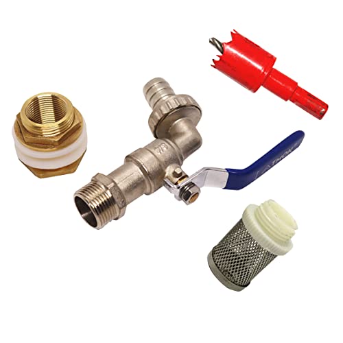 MACHSWON IBC Wassertankhahn 3/4 Zoll IBC Tankadapter Gartenschlauch Gewinde Wasserhahn Wassertank Ventil Schlauchverbinder Messing Wasserhahn Armatur mit Lochöffner Filter von MACHSWON