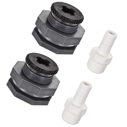 MACHSWON PVC-Schotttankadapter G1/2-Gewinde mit Stopfen und 16 mm Außendurchmesser Rohrverschraubung für Regentonnen, Wassertank, Aquarien, Teiche, 2er-Set von MACHSWON